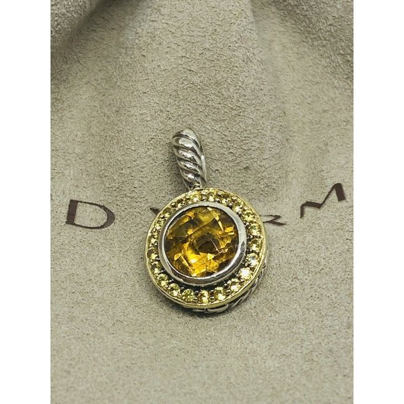 David Yurman Cerise Citrine Round Pendant Halo 18K 925 Rare
